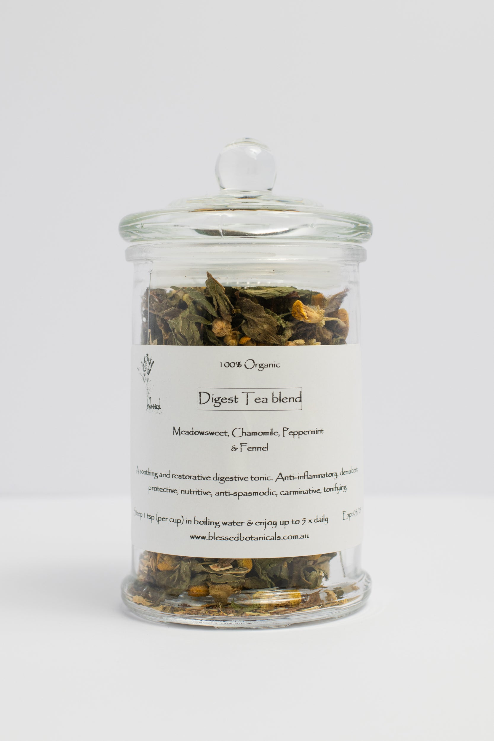 bespoke herbal tea, infusion, tissane, small batch, bespoke, artisan, dried herbs, herbal medicine, made to order, tailor made, organic, detoxification, digest, digestion, rest, relax, calm, sleep, sedative, insomnia, nervous system support. Chamomile, Fennel, Peppermint, Meadowsweet. Carminative, relieves gas and bloating, gastrointestinal health, after dinner. loose leaf tea.