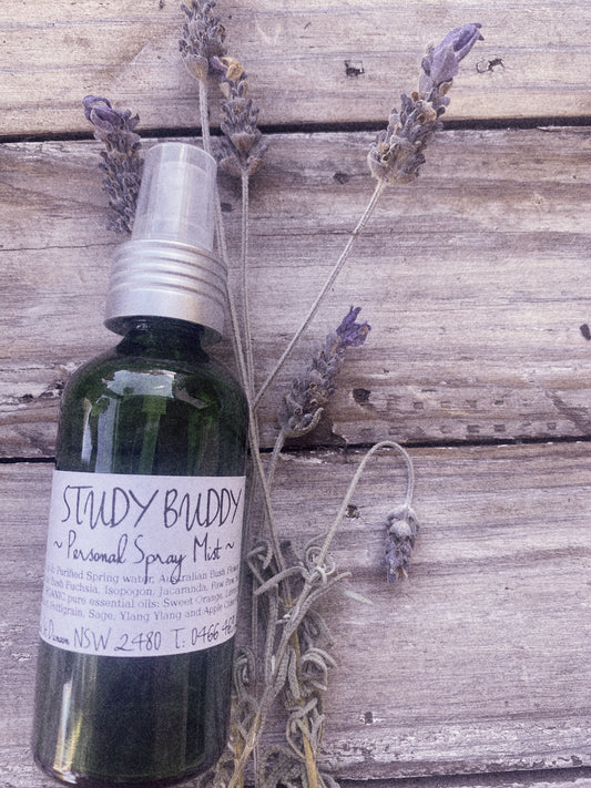 personal spray mist, made with love and consciousness, self love ritual ceremony, apothecary, blessed botanicals, qualified herbalist, fiona gray herbalist, atomiser, 100% pure essential oils, Ausflowers essences, hand crafted, artisan, artisinal, study buddy, support focus concentration memory retention, Sweet Orange, Lavender, Bergamot, Pettigrain, Sage, Ylang Ylang oil.